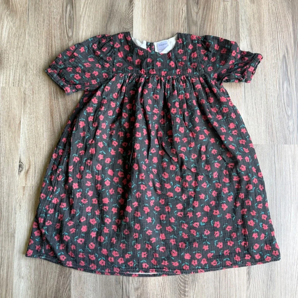 Vivie & Ash Girls Size 10 Floral Cotton Gauze Empire Waist Dress Short Sleeve
